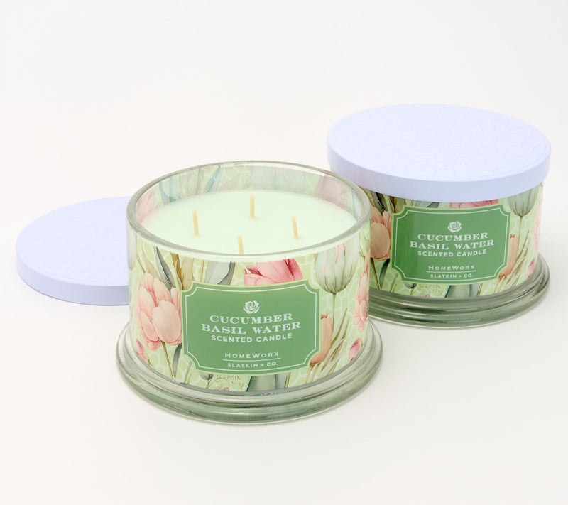 HomeWorx by Slatkin + Co. S/2 18oz Cucumber Basil Water Candles — Main view