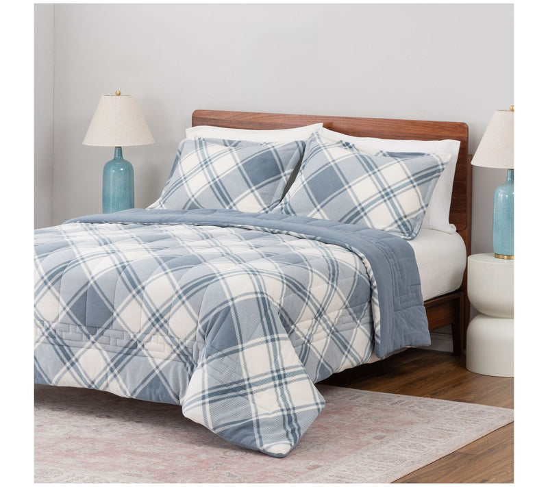 Berkshire Polarfleece Diamond Plaid Comforter & Sham Set- King — View 5