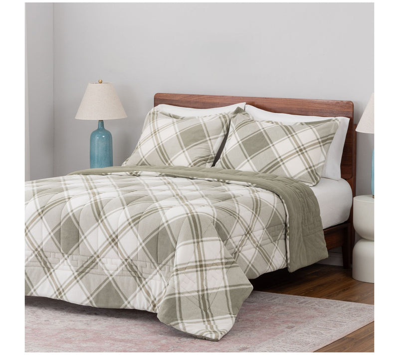 Berkshire Polarfleece Diamond Plaid Comforter & Sham Set- King — View 11
