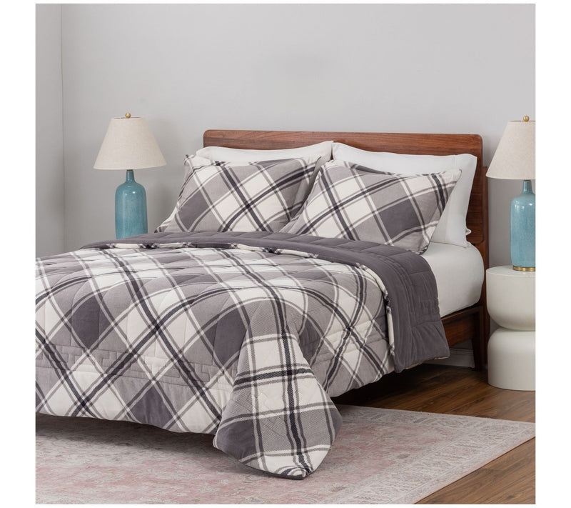Berkshire Polarfleece Diamond Plaid Comforter & Sham Set- King — View 9