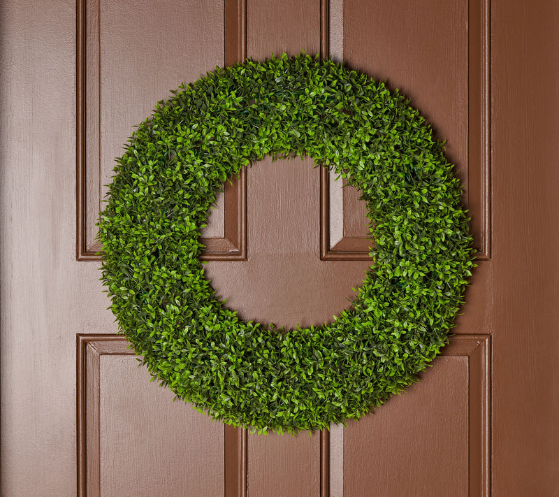 Wicker Park 24" Indoor/Outdoor Boxwood Wreath — View 4