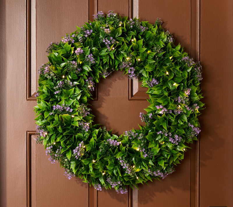 Bethlehem Lights Illuminated 24" Wreath with Wispy Florals — View 7