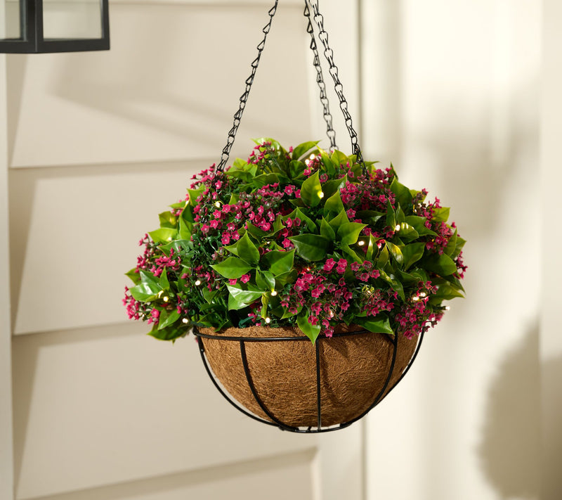 Bethlehem Lights Illuminated 15" Wispy Floral Hanging Basket — View 8