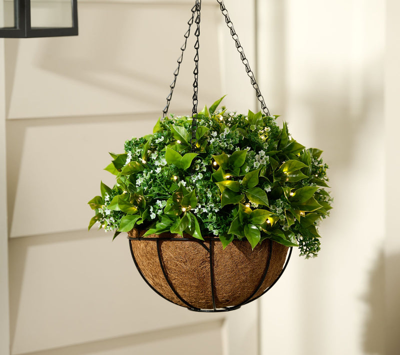 Bethlehem Lights Illuminated 15" Wispy Floral Hanging Basket — View 9