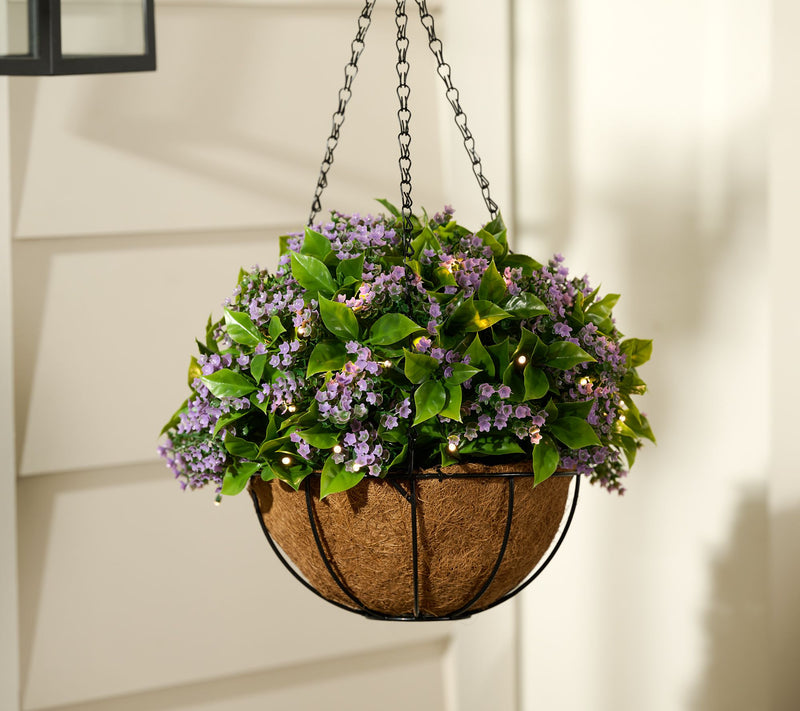 Bethlehem Lights Illuminated 15" Wispy Floral Hanging Basket — Main view