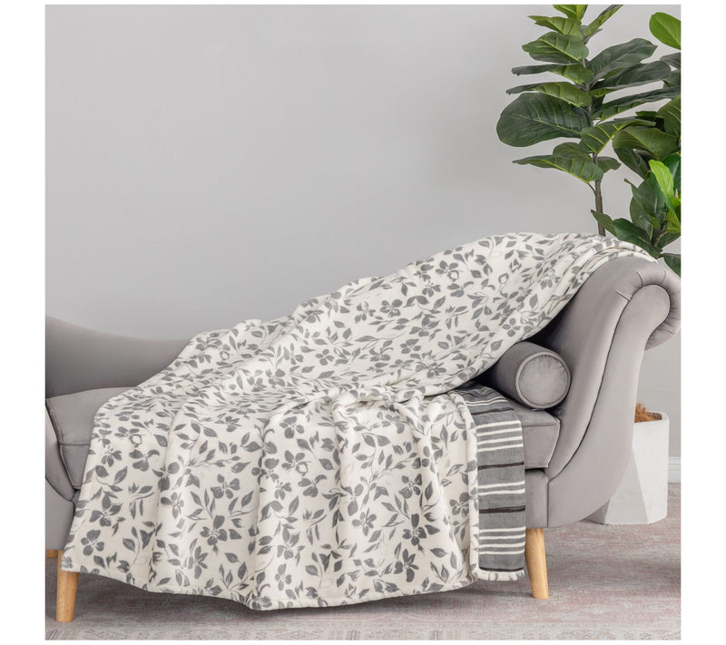 Berkshire 60x70 Twin Print Reversible Floral & Stripe Throw — View 5