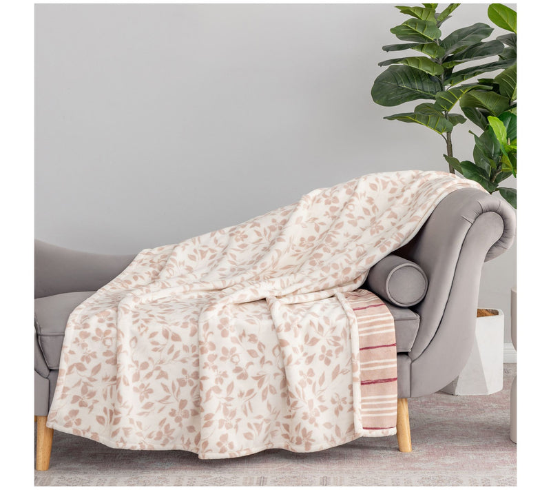 Berkshire 60x70 Twin Print Reversible Floral & Stripe Throw — View 11