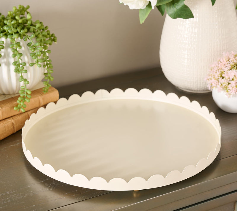 Home Reflections 15" Scalloped Metal Round Tray with Feet — View 6