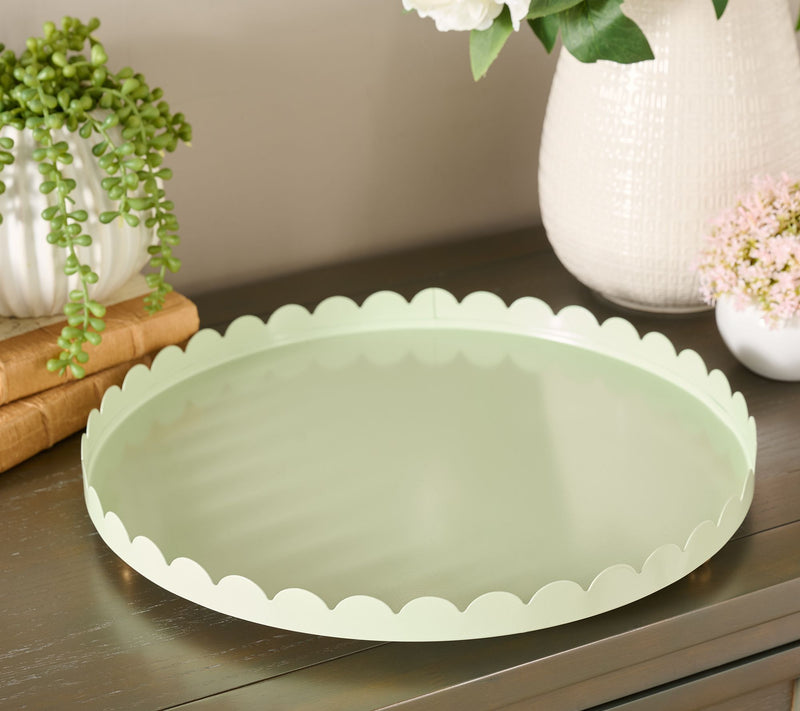 Home Reflections 15" Scalloped Metal Round Tray with Feet — View 7