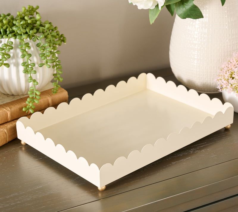 Home Reflections 13" Scalloped Metal Rectangular Tray with Feet — View 6