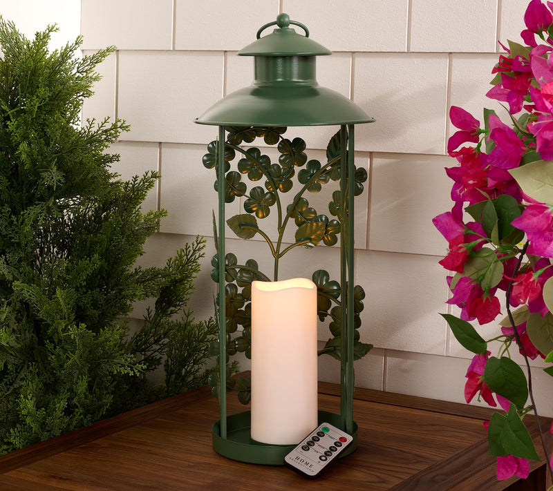 Home Reflections 20" Floral Lantern with Flameless Pillar — View 2
