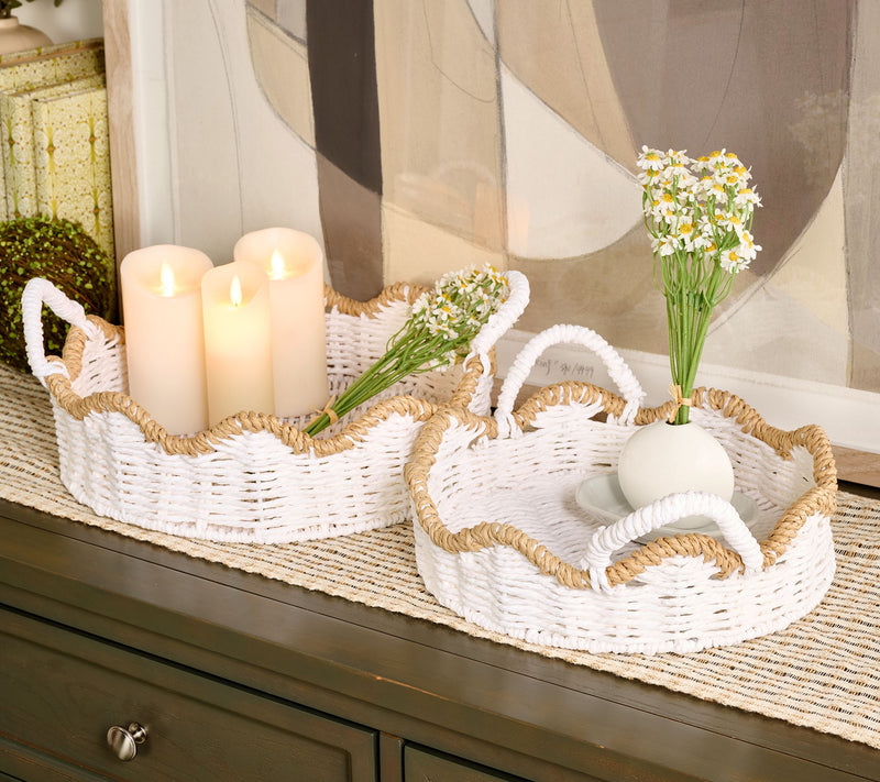 Home Reflections S/2 Nesting Scalloped Basket Trays — View 6