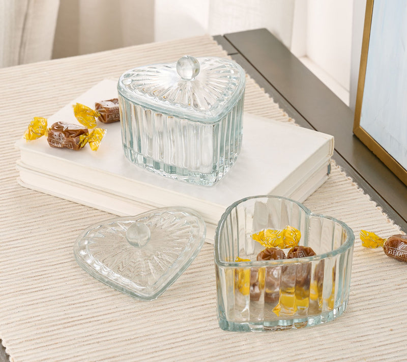 Home Reflections Set of 2 Glass Heart Candy Dishes w/ Lids — Main view