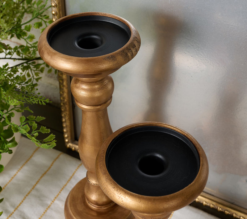 Home Reflections S/2 9" & 12" Pine & Wood Candle Holders — View 2
