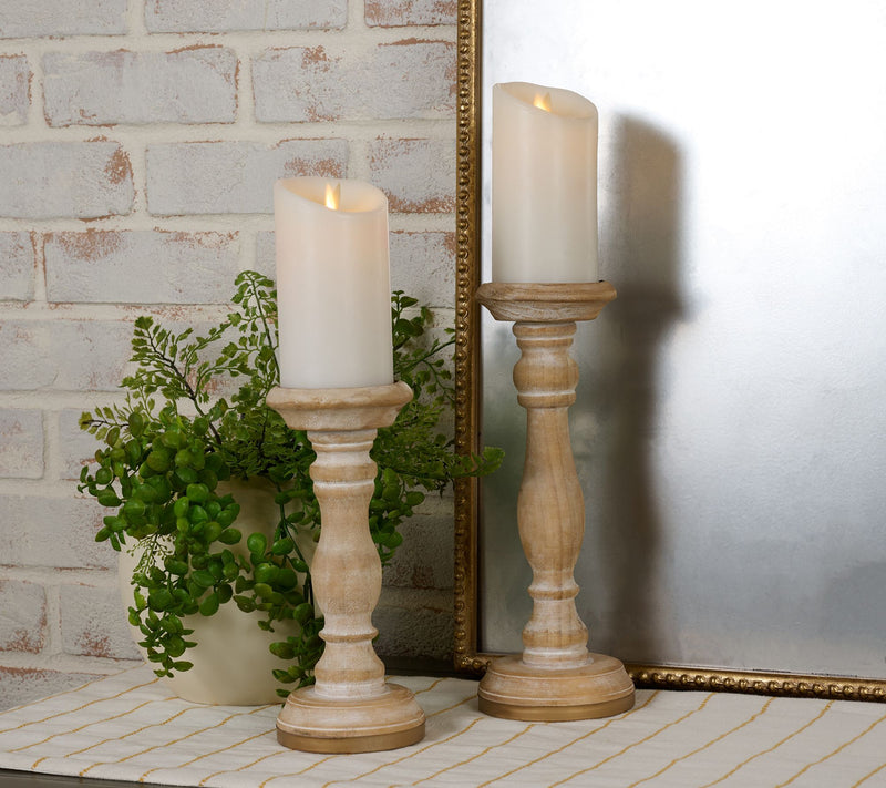 Home Reflections S/2 9" & 12" Pine & Wood Candle Holders — View 6