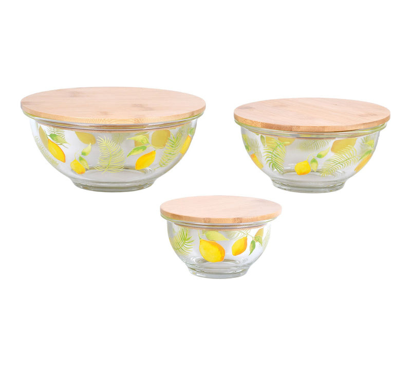 Temp-tations Seasonal Set of 3 Glass Bowls w/ Bamboo Lids — Main view