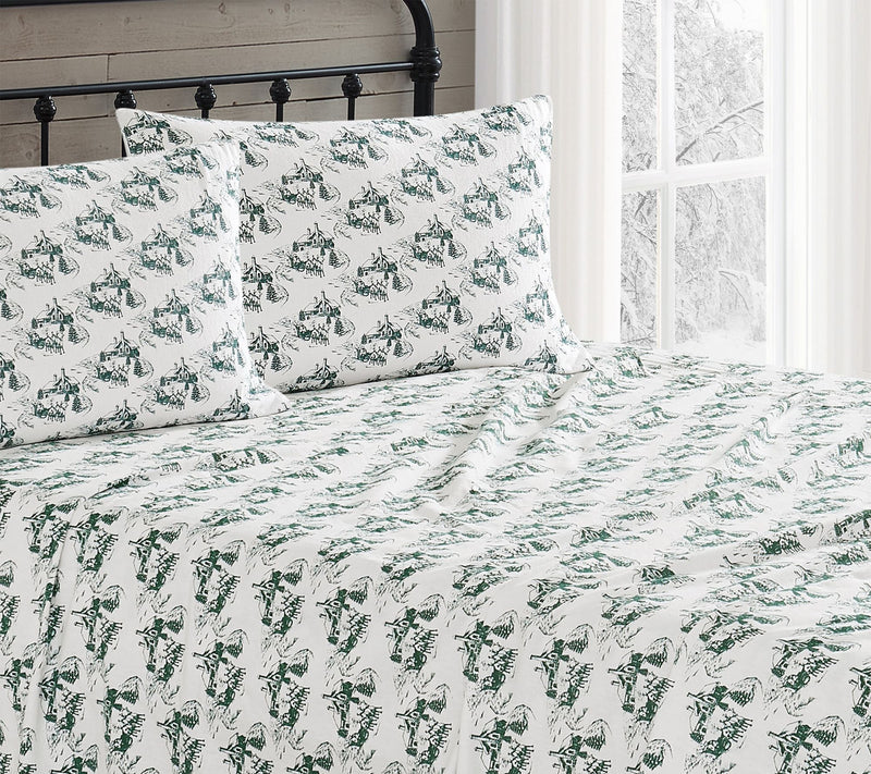 Truly Soft Festive Cottage Toile Queen FlannelSheet Set — View 2