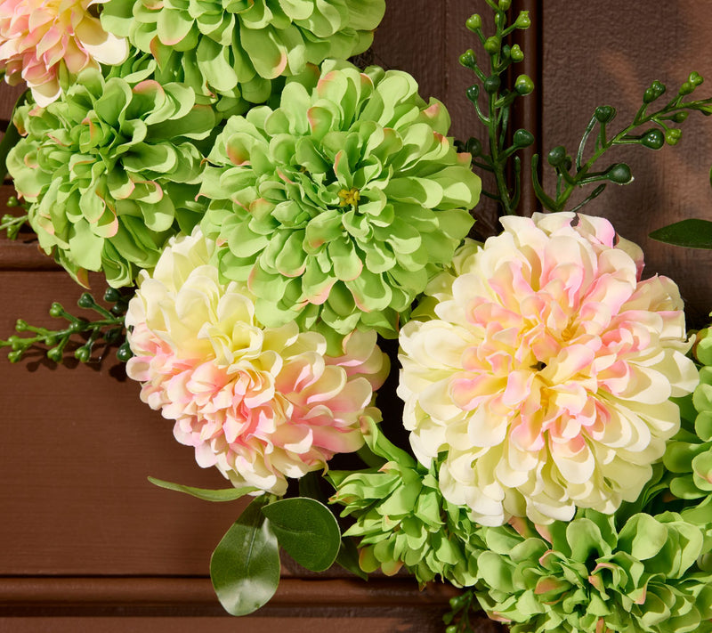 24" Decorative Faux Floral Zinnia Wreath by Kim Gravel — View 2