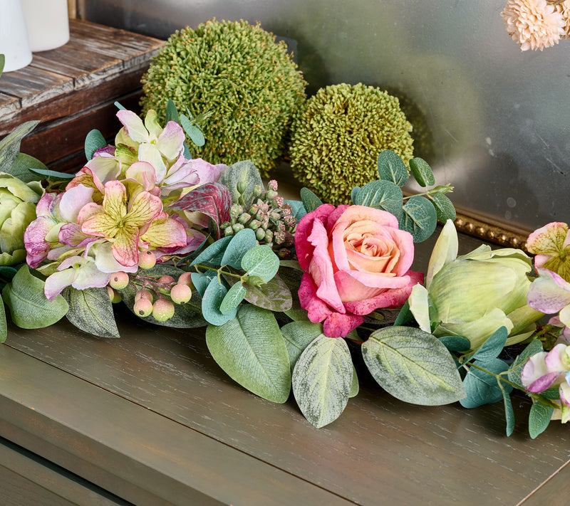 4' Watercolor Rose, Hydrangea and Artichoke Garland by Valerie — Main view