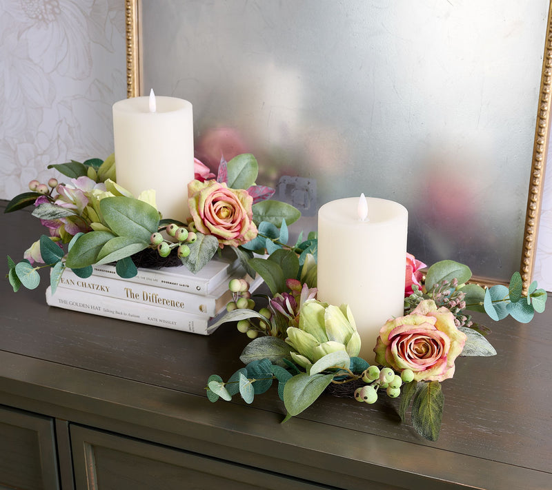 2Pc Watercolor Rose, Hydrangea and Artichoke Candle Rings by Valerie — Main view