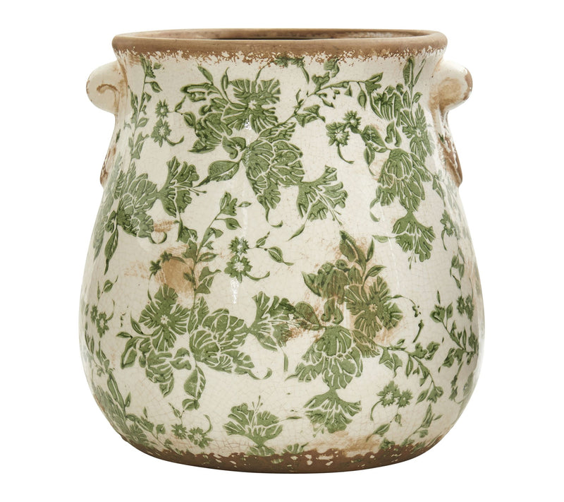 Nearly Natural 10" Tuscan Ceramic Green Scrolllanter — Main view