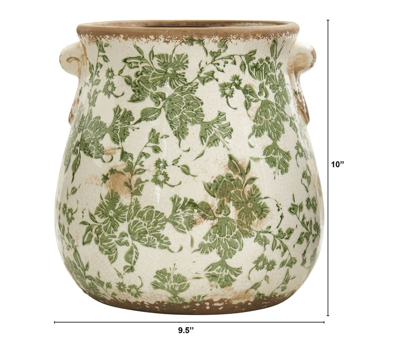 Nearly Natural 10" Tuscan Ceramic Green Scrolllanter — View 2