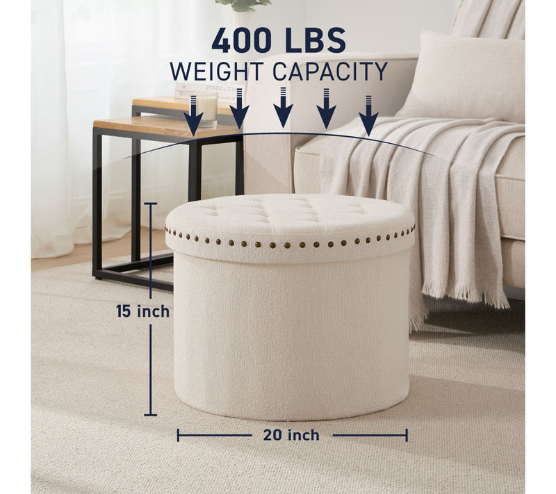 Ornavo Home 20" Round Storage Ottoman with Nailhead Trim — View 2