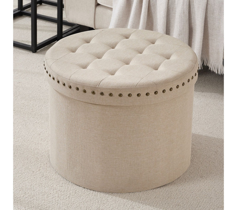 Ornavo Home 20" Round Storage Ottoman with Nailhead Trim — View 11