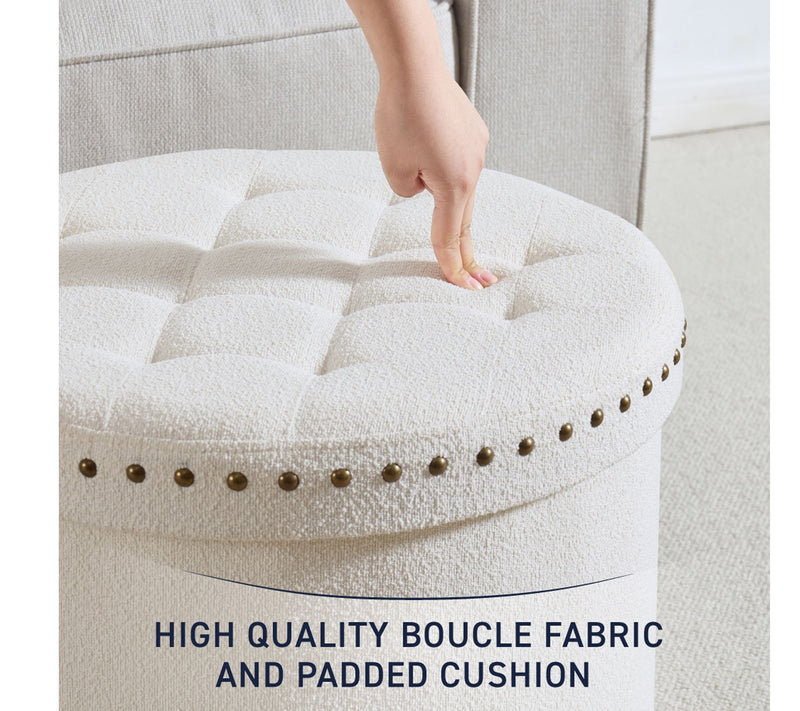 Ornavo Home 20" Round Storage Ottoman with Nailhead Trim — View 6