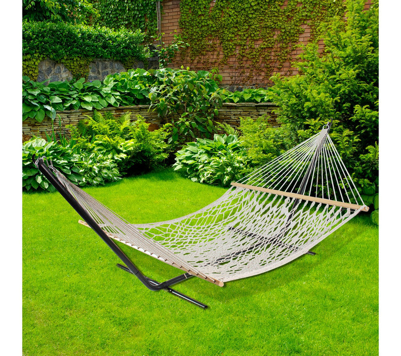 Northlight Lattice Macrame Hammock w/ Wooden Bars 78" x 59" — View 2