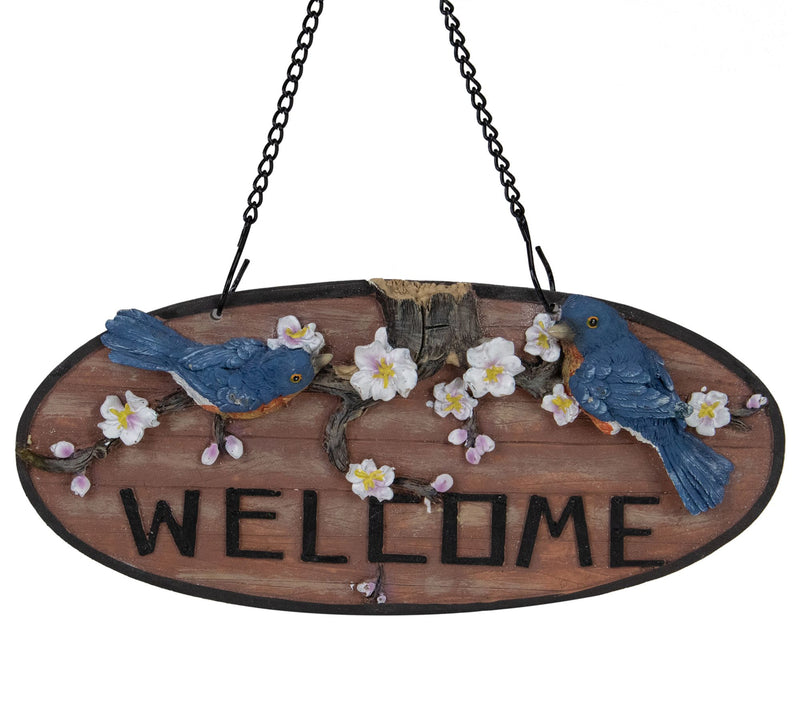 Northlight Welcome Bluebirds and Flowers Hanging Sign 12" — Main view