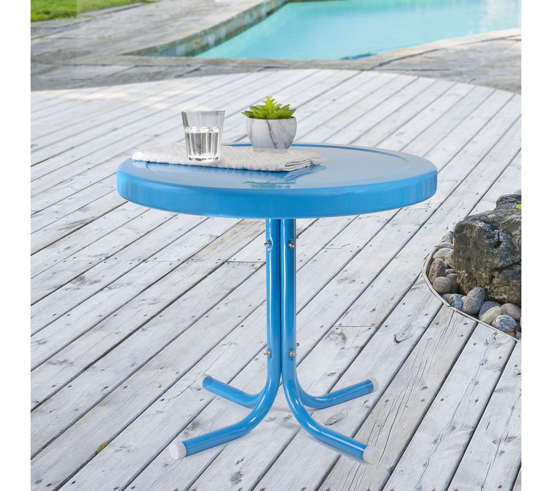 Northlight 22" Round Retro Steel Tulip Turquoise Side Table — View 2