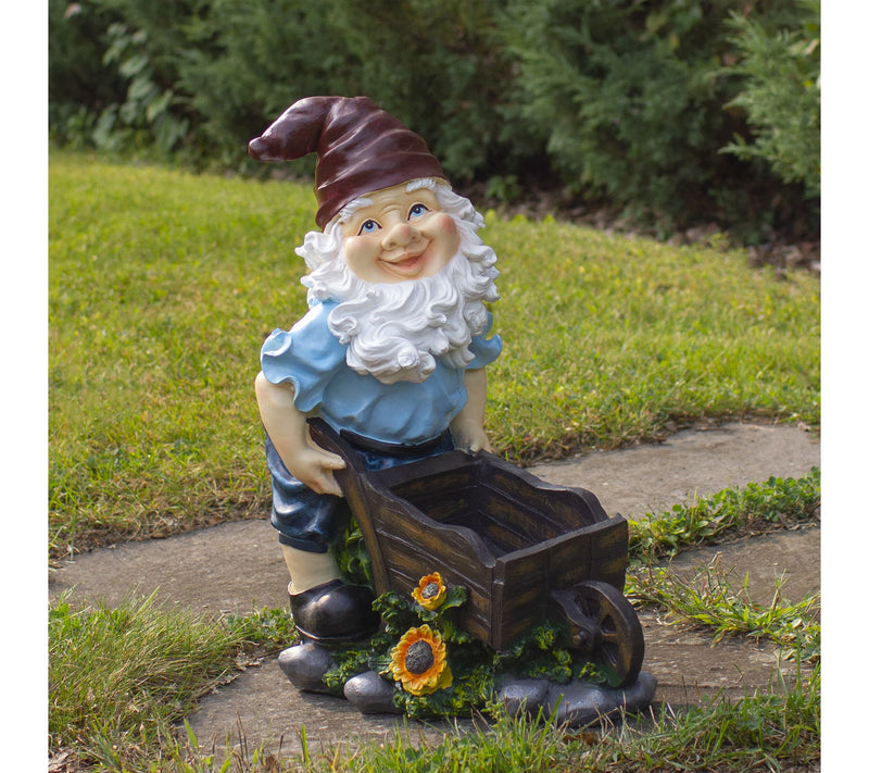Northlight 20" Blue and Brown Wheelbarrow Gnome Garden Statue — View 2