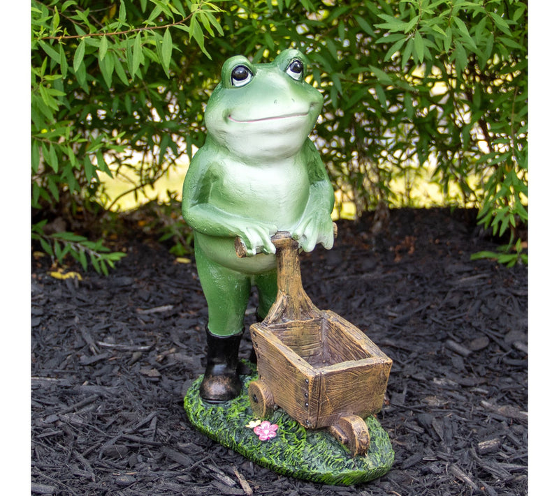 Northlight 11.5" Green Frog Pushing WheelbarrowGarden Statue — View 2