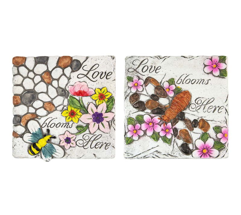 Northlight Set of 2 'Love Blooms Here' Floral Garden Stones — Main view