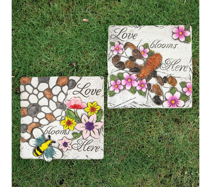 Northlight Set of 2 'Love Blooms Here' Floral Garden Stones — View 2