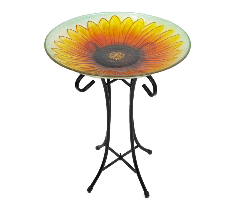 Northlight 20.5" Yellow Sunflower Glass Bird Bath with Stand — Main view