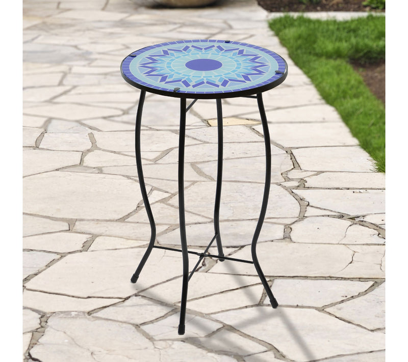 Northlight 19" Blue Sun Mosaic Glass Patio SideTable — View 2