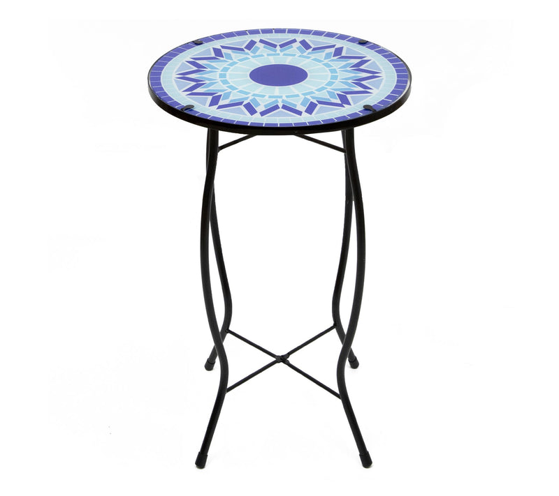 Northlight 19" Blue Sun Mosaic Glass Patio SideTable — Main view