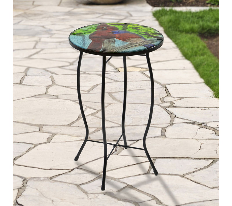 Northlight 19" Blue and Red Cardinal Glass Patio Side Table — View 2