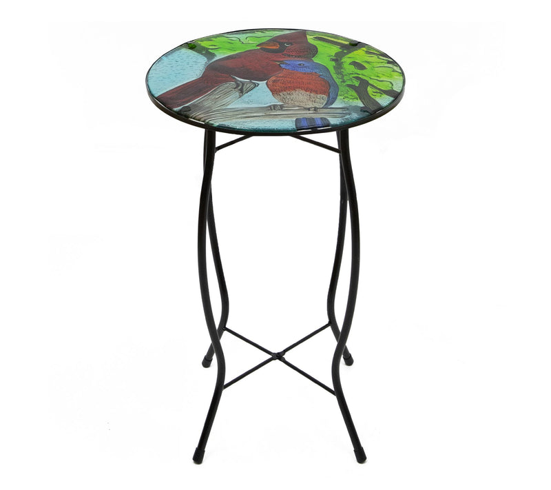 Northlight 19" Blue and Red Cardinal Glass Patio Side Table — View 5