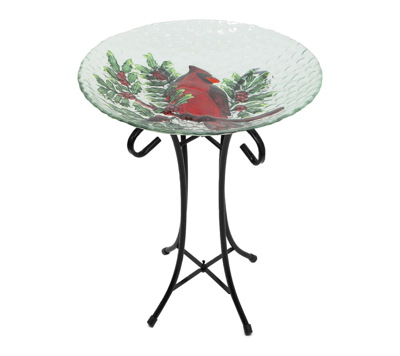 Northlight 21" Red Cardinal and Pine Cone Glass Bird Bath — Main view