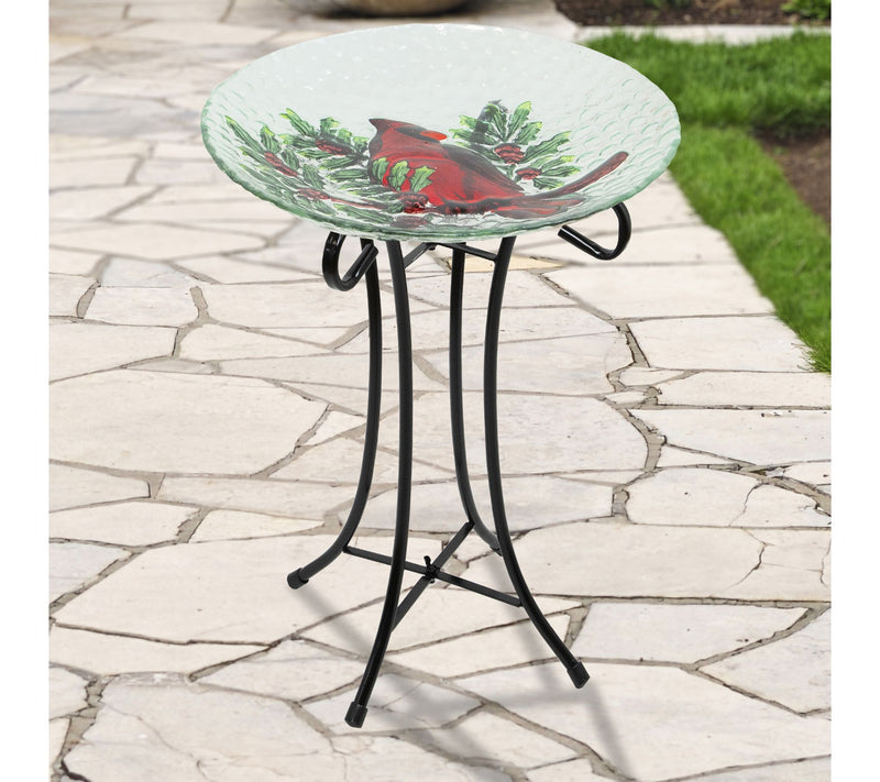 Northlight 21" Red Cardinal and Pine Cone Glass Bird Bath — View 2