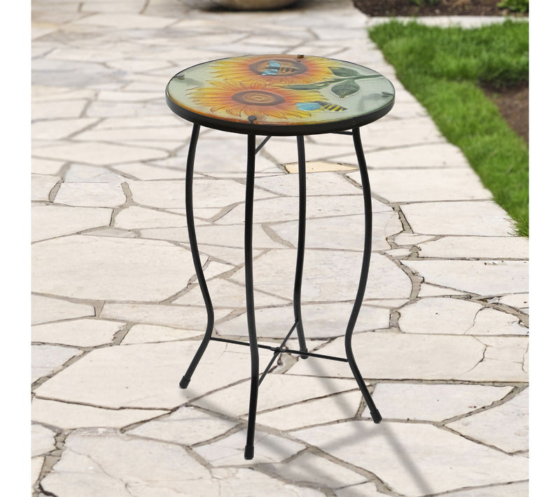Northlight 19" Sunflower and Bumblebee Glass Patio Side Table — View 2