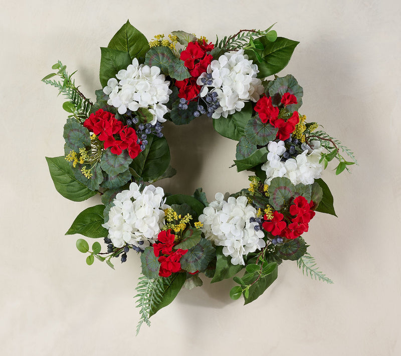 24" Geranium, Hydrangea,and Berry Wreath by Valerie — Main view
