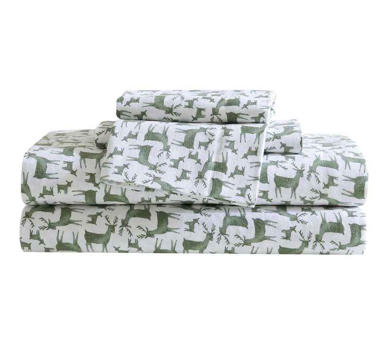 Eddie Bauer Deer Camp Green Cotton Flannel TwinSheet Set — Main view