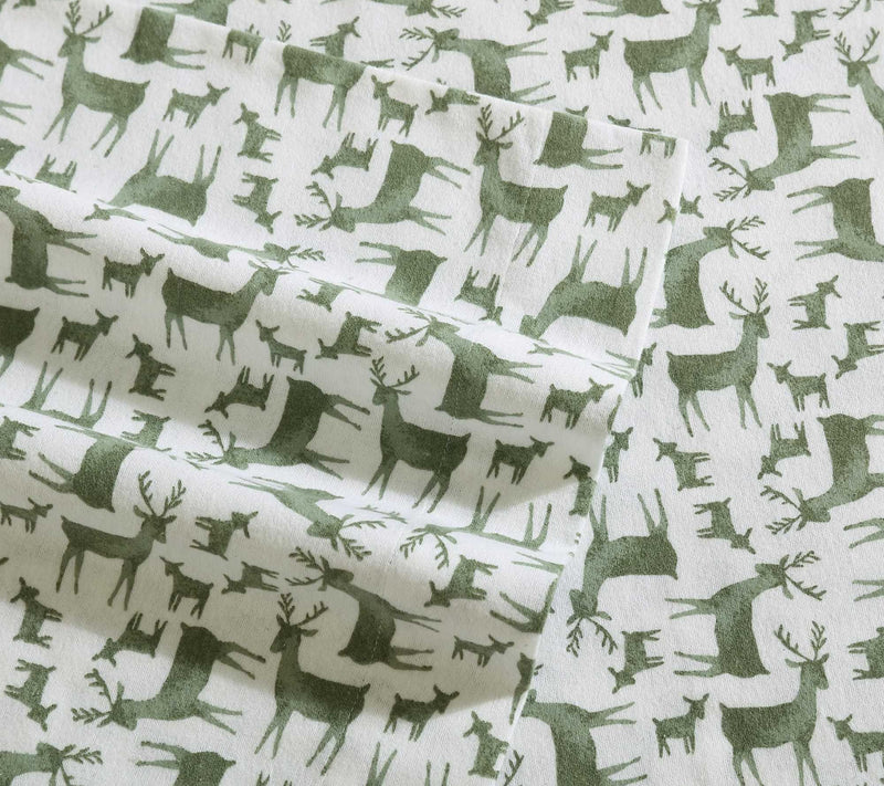 Eddie Bauer Deer Camp Green Cotton Flannel Queen Sheet Set — View 4