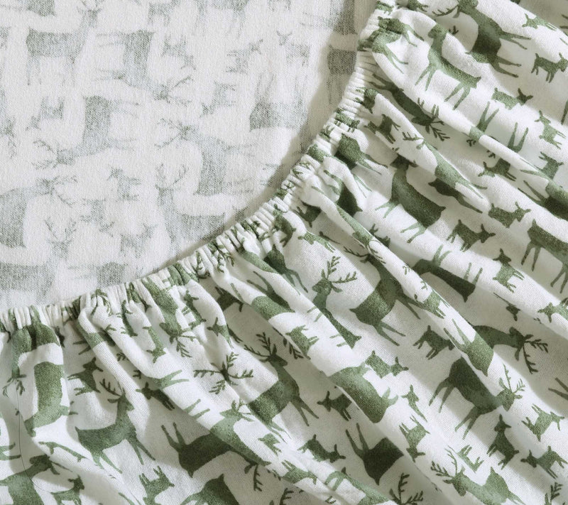Eddie Bauer Deer Camp Green Cotton Flannel Queen Sheet Set — View 5