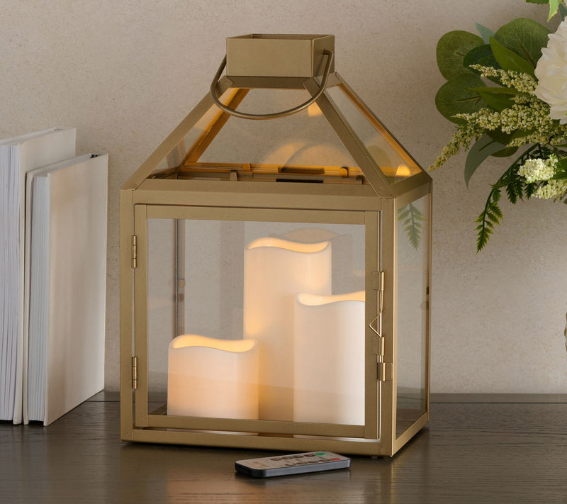Home Reflections 12" Lantern  w/ 3pc Flameless Pillars — View 7