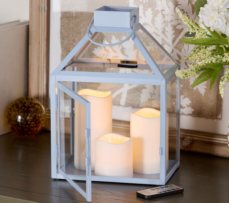 Home Reflections 12" Lantern  w/ 3pc Flameless Pillars — View 2